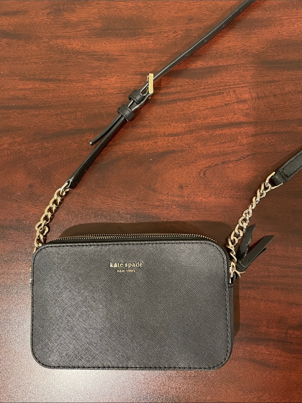 kate spade black crossbody bag with silver chain trim